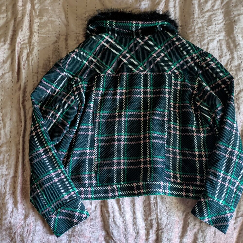 Anthropologie / Maeve Plaid Jacket with Faux Fur Collar - Picture 2 of 3